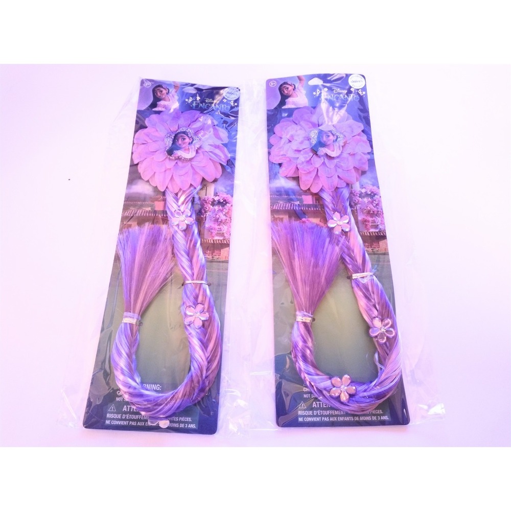Claire's Disney Encanto Hair Clip Extensions Purple Braid And Flowers Lot Of 2